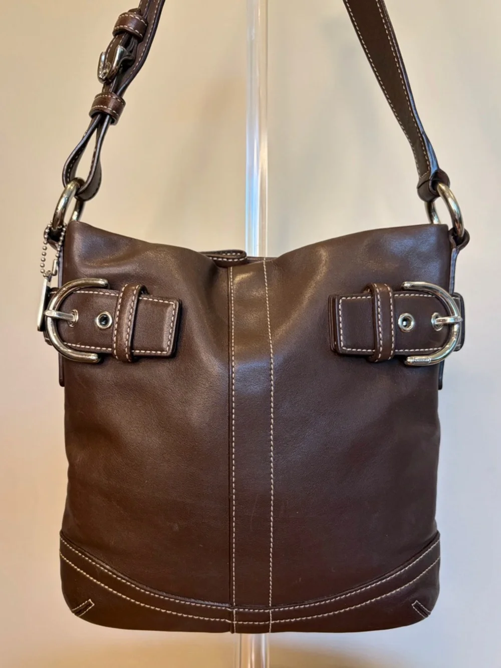 Vintage COACH Soho Slim Duffel Dark Brown Leather Shoulder Purse 1453 EUC